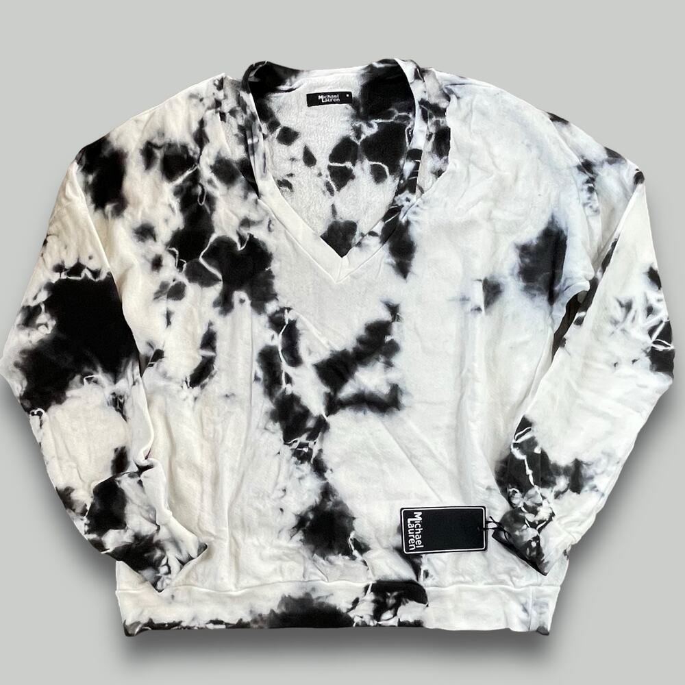 MICHAEL LAUREN NWT SWANSON BOHO HIPPIE TIE DYE CUTOUT SWEATSHIRT BLACK MEDIUM